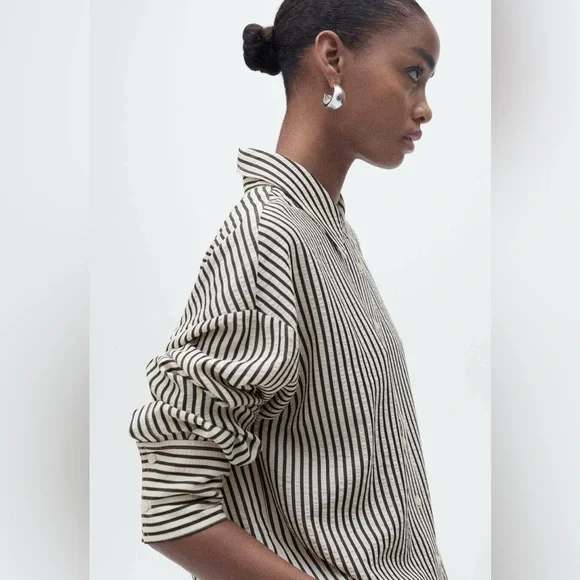 Mango striped button down blouse - Picture 3 of 5